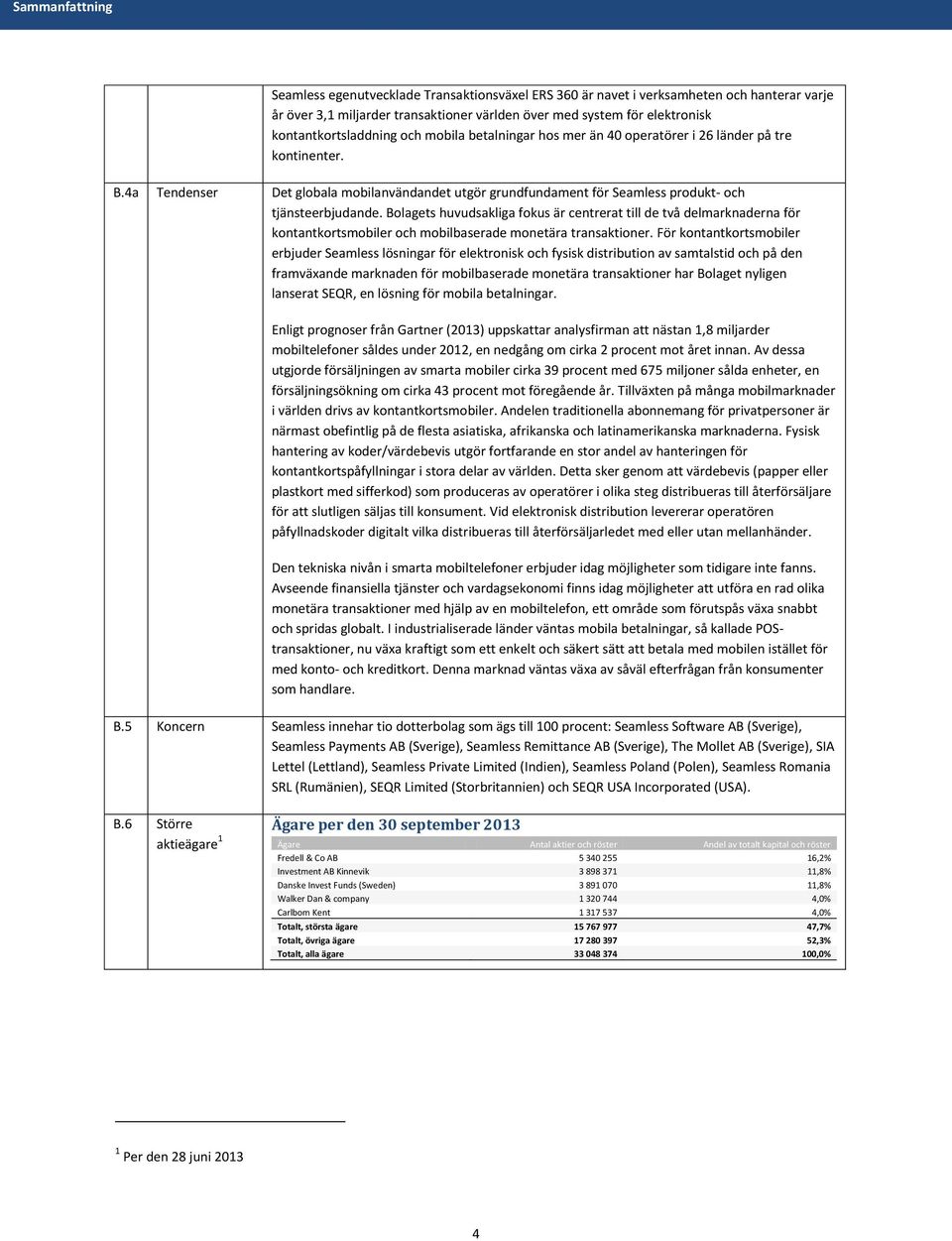 4a Tendenser Det globala mobilanvändandet utgör grundfundament för Seamless produkt- och tjänsteerbjudande.