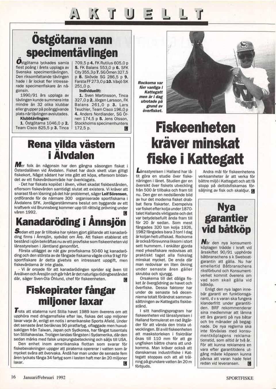 Individuellt: 1990/91 års upplaga av 1. Sven Martinsson, Tinca tävlingen kunde summera inte 327,0 p 2. Jörgen Larsson, FK mindre än 32 olika klubbar Balans 261,0 p 3.
