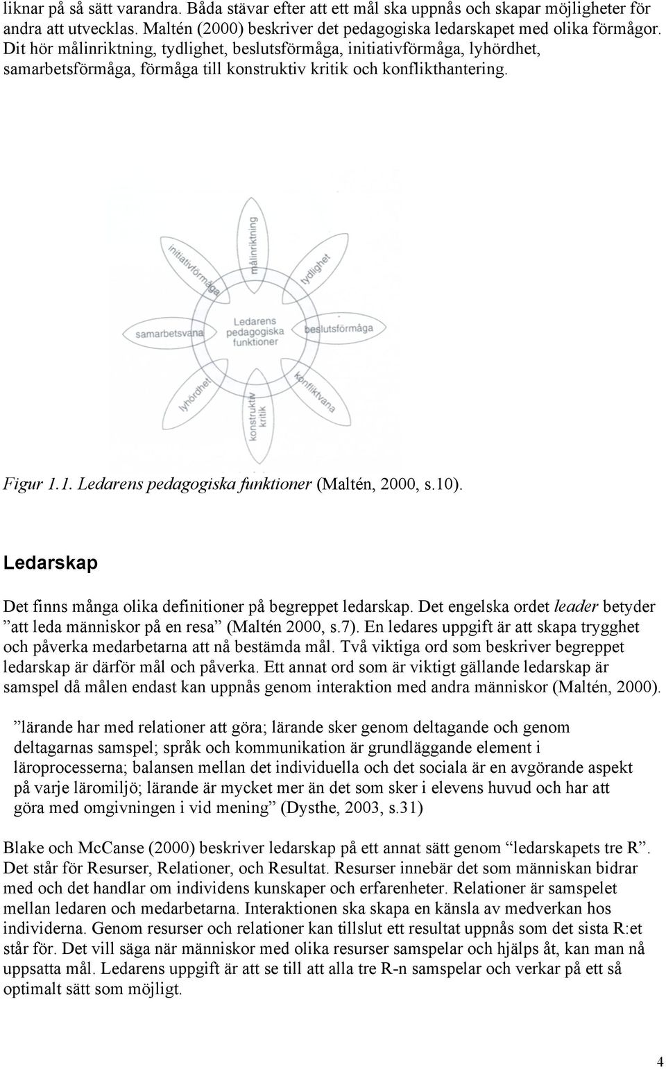 1. Ledarens pedagogiska funktioner (Maltén, 2000, s.10). Ledarskap Det finns många olika definitioner på begreppet ledarskap.