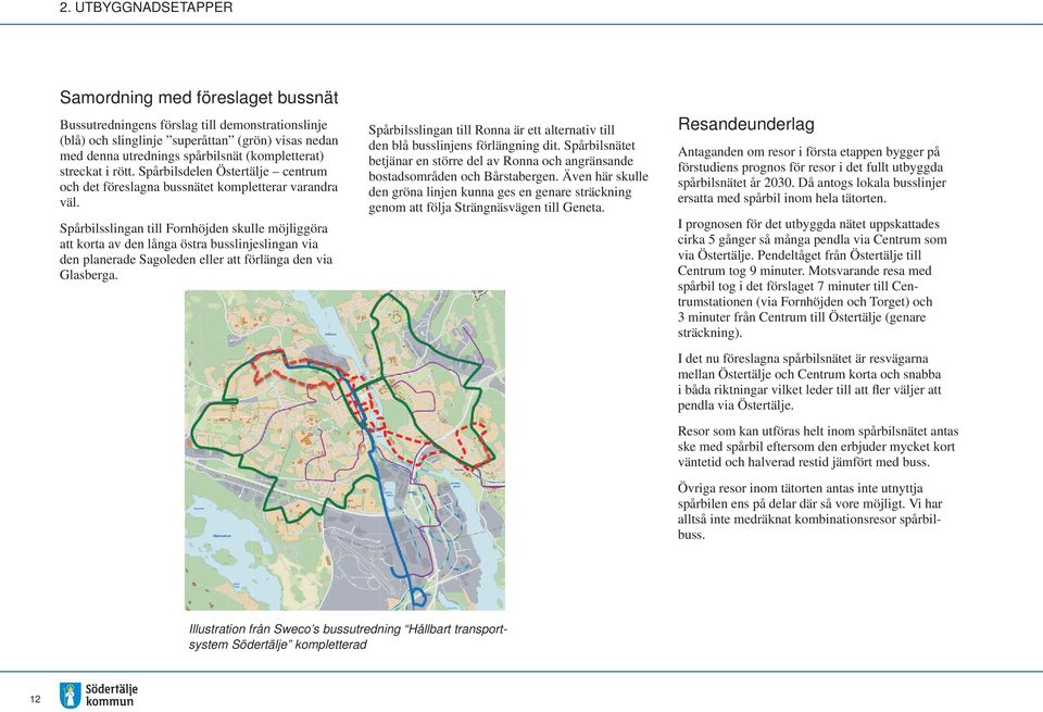 Spårbilsslingan till Fornhöjden skulle möjliggöra att korta av den långa östra busslinjeslingan via den planerade Sagoleden eller att förlänga den via Glasberga.