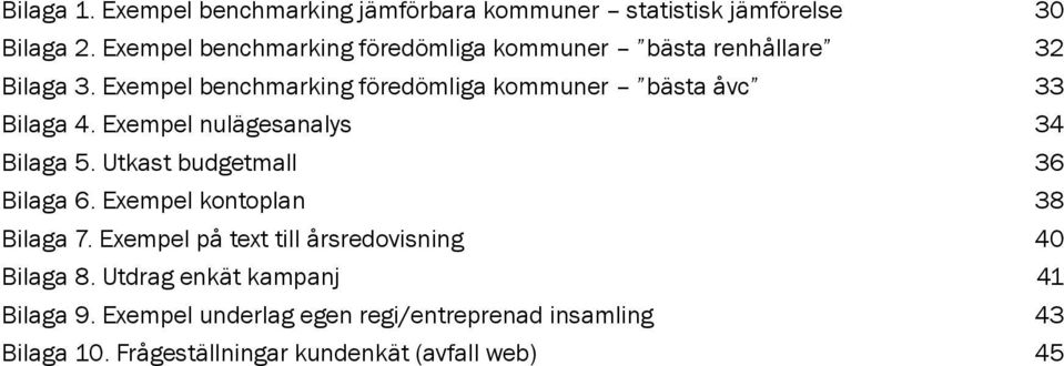 Exempel benchmarking föredömliga kommuner bästa åvc 33 Bilaga 4. Exempel nulägesanalys 34 Bilaga 5.