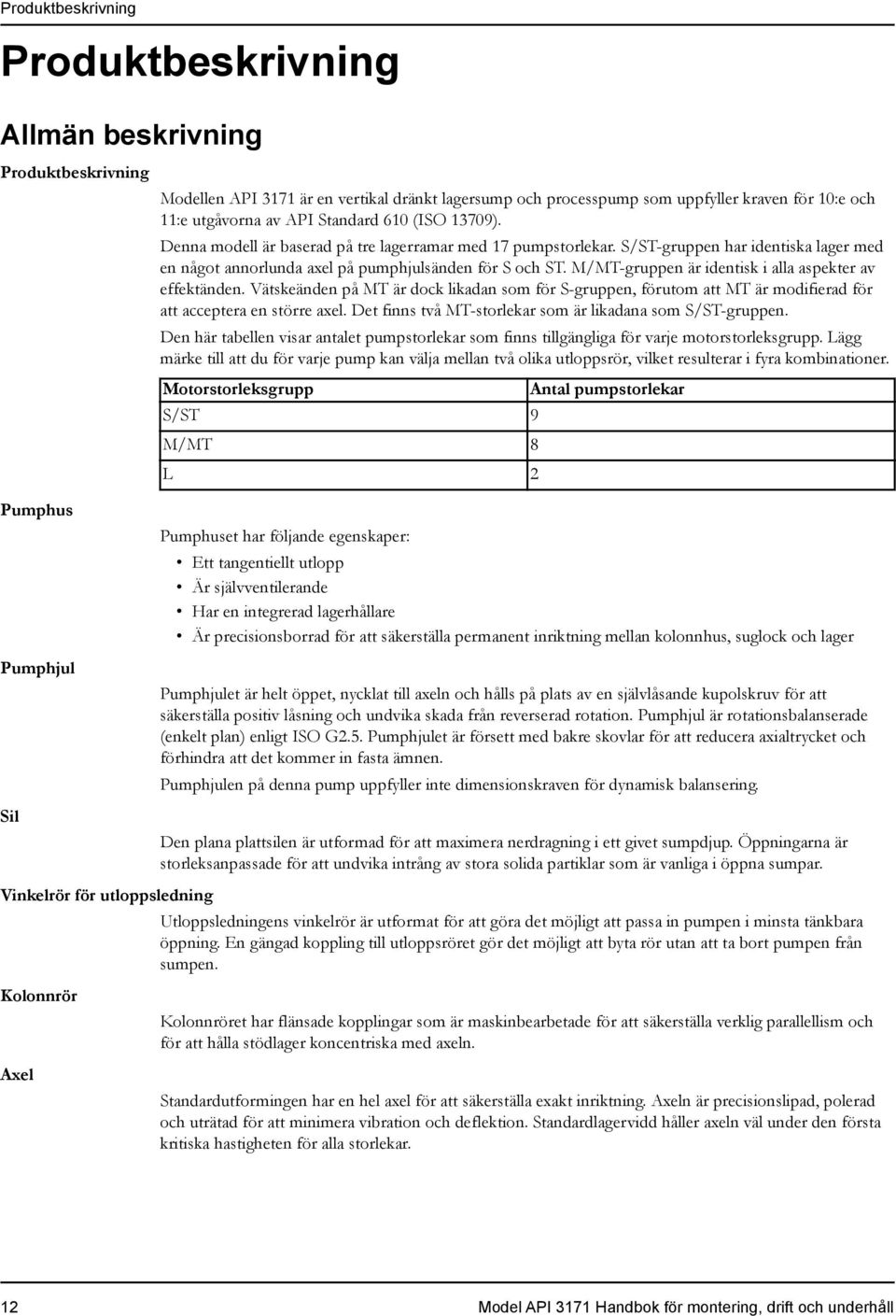 M/MT-gruppen är identisk i alla aspekter av effektänden. Vätskeänden på MT är dock likadan som för S-gruppen, förutom att MT är modifierad för att acceptera en större axel.