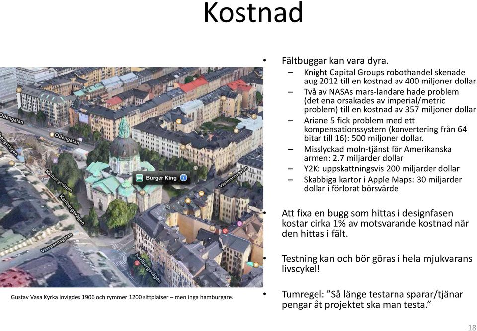 miljoner dollar Ariane 5 fick problem med ett kompensationssystem (konvertering från 64 bitar till 16): 500 miljoner dollar. Misslyckad moln-tjänst för Amerikanska armen: 2.