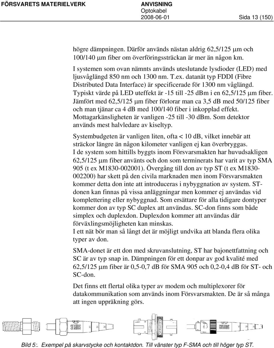 Typiskt värde på LED uteffekt är -15 till -25 dbm i en 62,5/125 μm fiber.