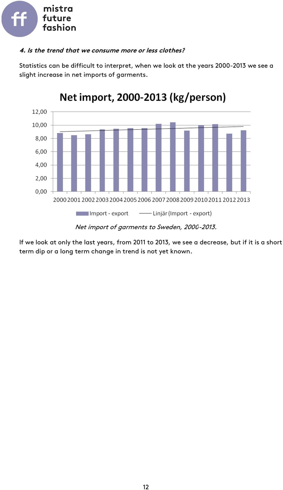 increase in net imports of garments. Net import of garments to Sweden, 2000-2013.