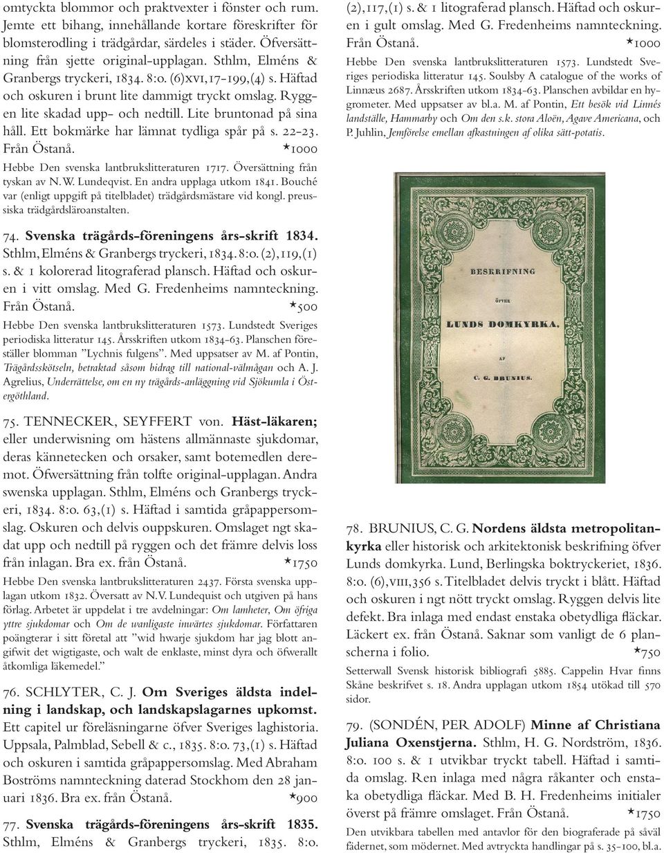 Ett bokmärke har lämnat tydliga spår på s. 22-23. Från Östanå. *1000 Hebbe Den svenska lantbrukslitteraturen 1717. Översättning från tyskan av N. W. Lundeqvist. En andra upplaga utkom 1841.