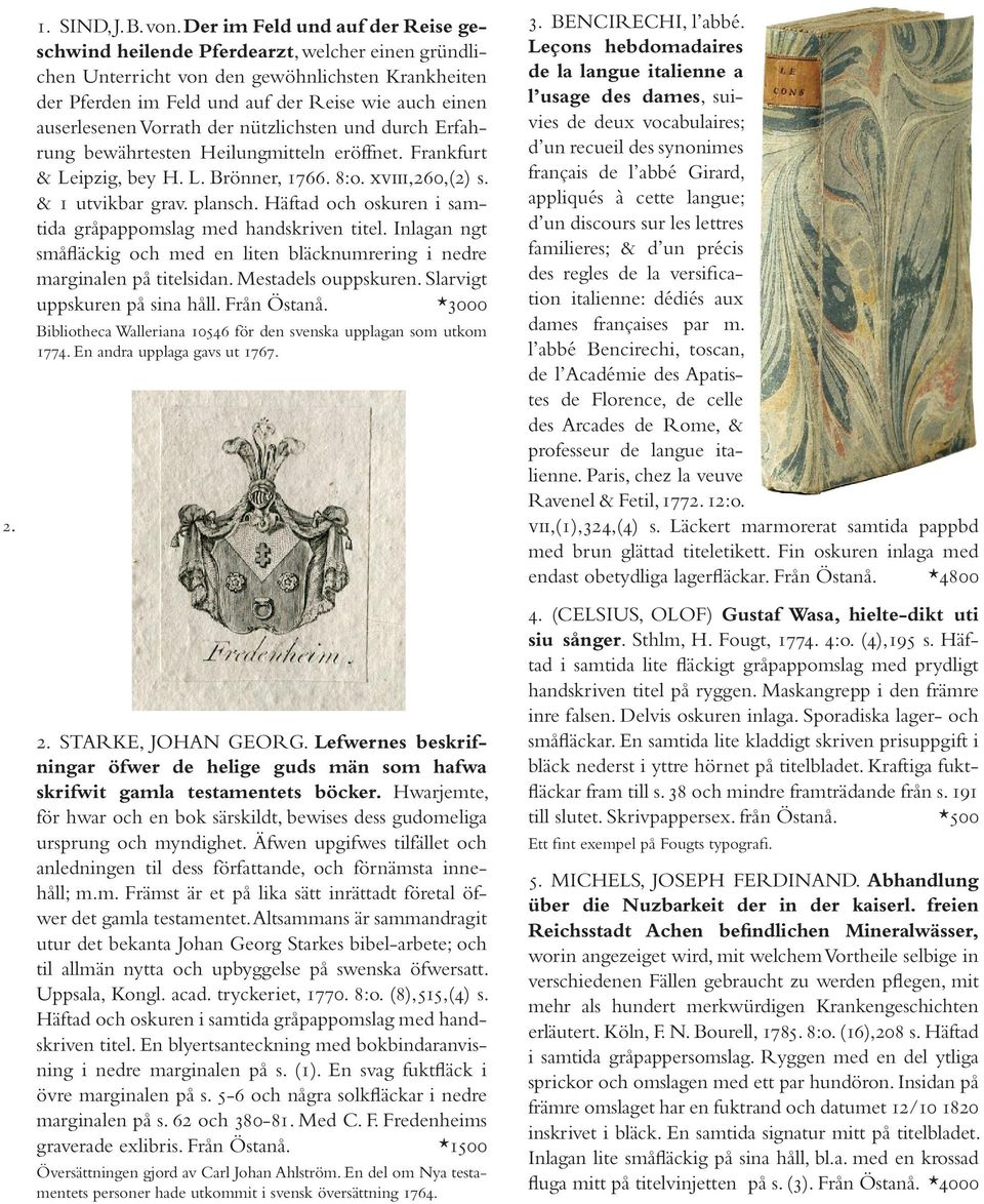 Vorrath der nützlichsten und durch Erfahrung bewährtesten Heilungmitteln eröffnet. Frankfurt & Leipzig, bey H. L. Brönner, 1766. 8:o. xviii,260,(2) s. & 1 utvikbar grav. plansch.