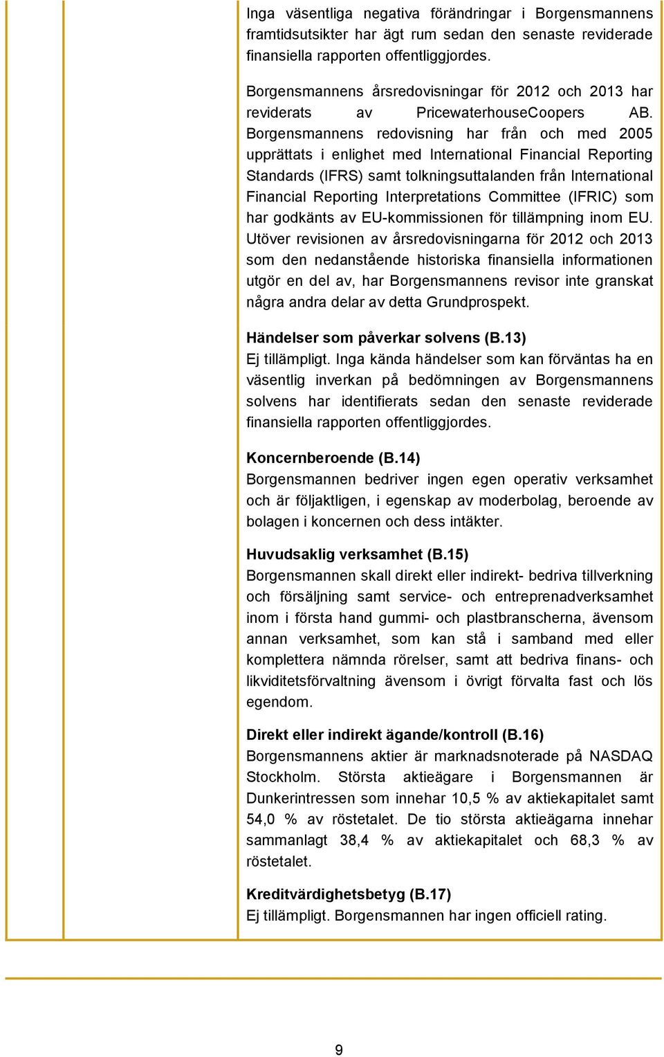 Borgensmannens redovisning har från och med 2005 upprättats i enlighet med International Financial Reporting Standards (IFRS) samt tolkningsuttalanden från International Financial Reporting