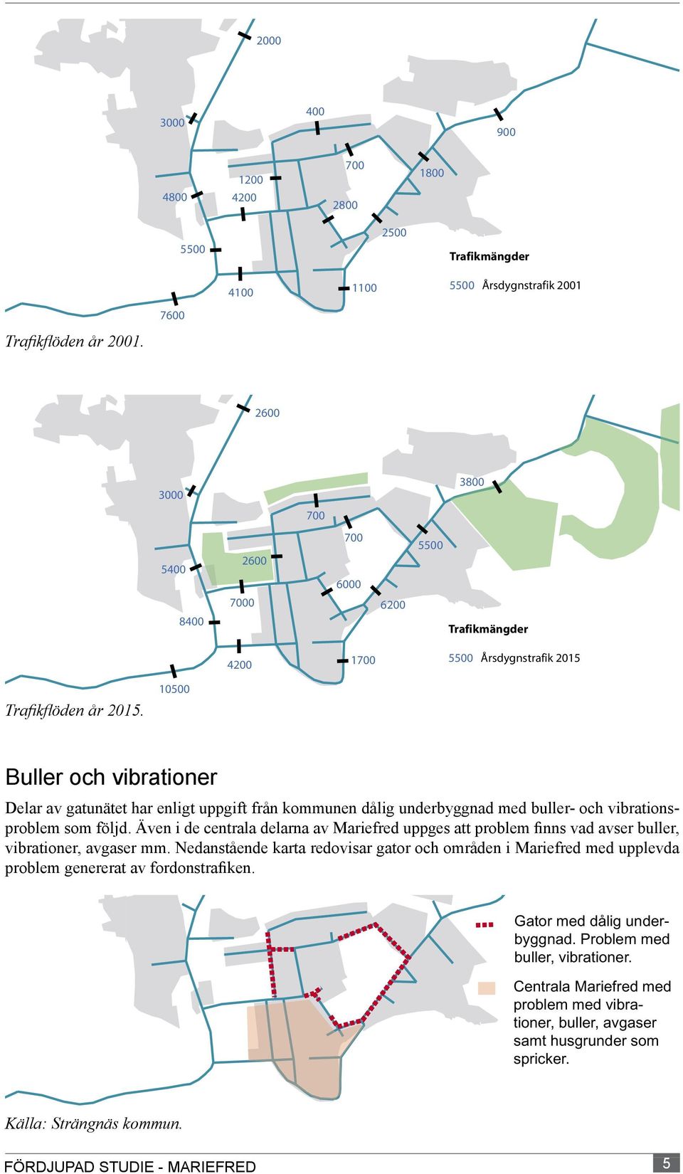 år 2015. 10500 Buller och vibrationer Delar av gatunätet har enligt uppgift från kommunen dålig underbyggnad med buller- och vibrationsproblem som följd.