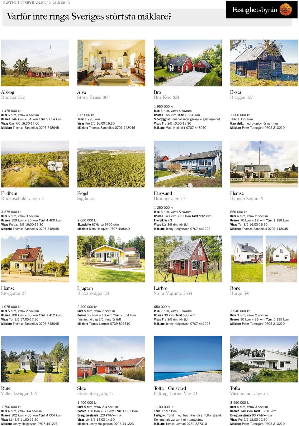 00 Mäklare Thomas Sandelius 0707-748045 675 000 kr Tomt 1 293 kvm Visas Fre 2/5 16.00-16.