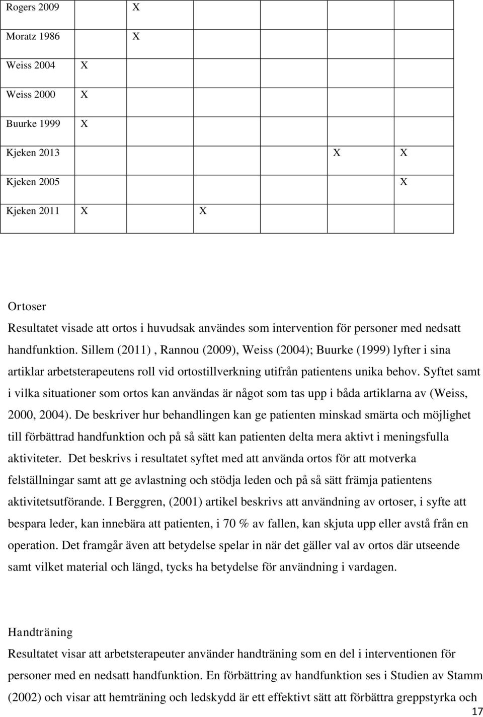 Syftet samt i vilka situationer som ortos kan användas är något som tas upp i båda artiklarna av (Weiss, 2000, 2004).