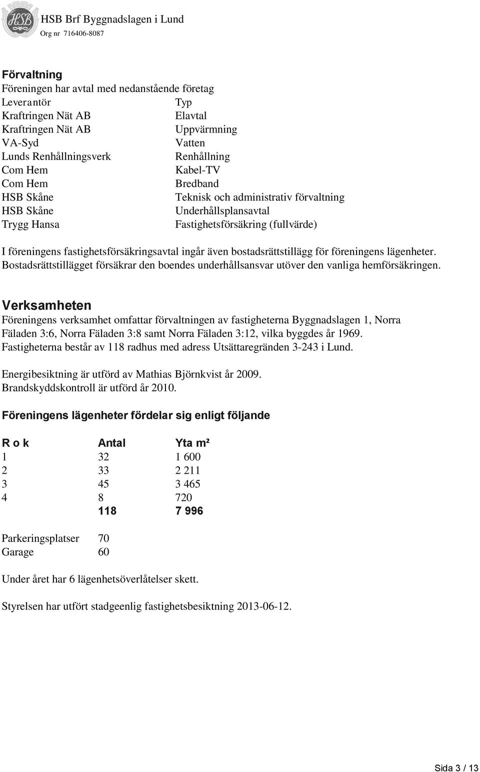 bostadsrättstillägg för föreningens lägenheter. Bostadsrättstillägget försäkrar den boendes underhållsansvar utöver den vanliga hemförsäkringen.