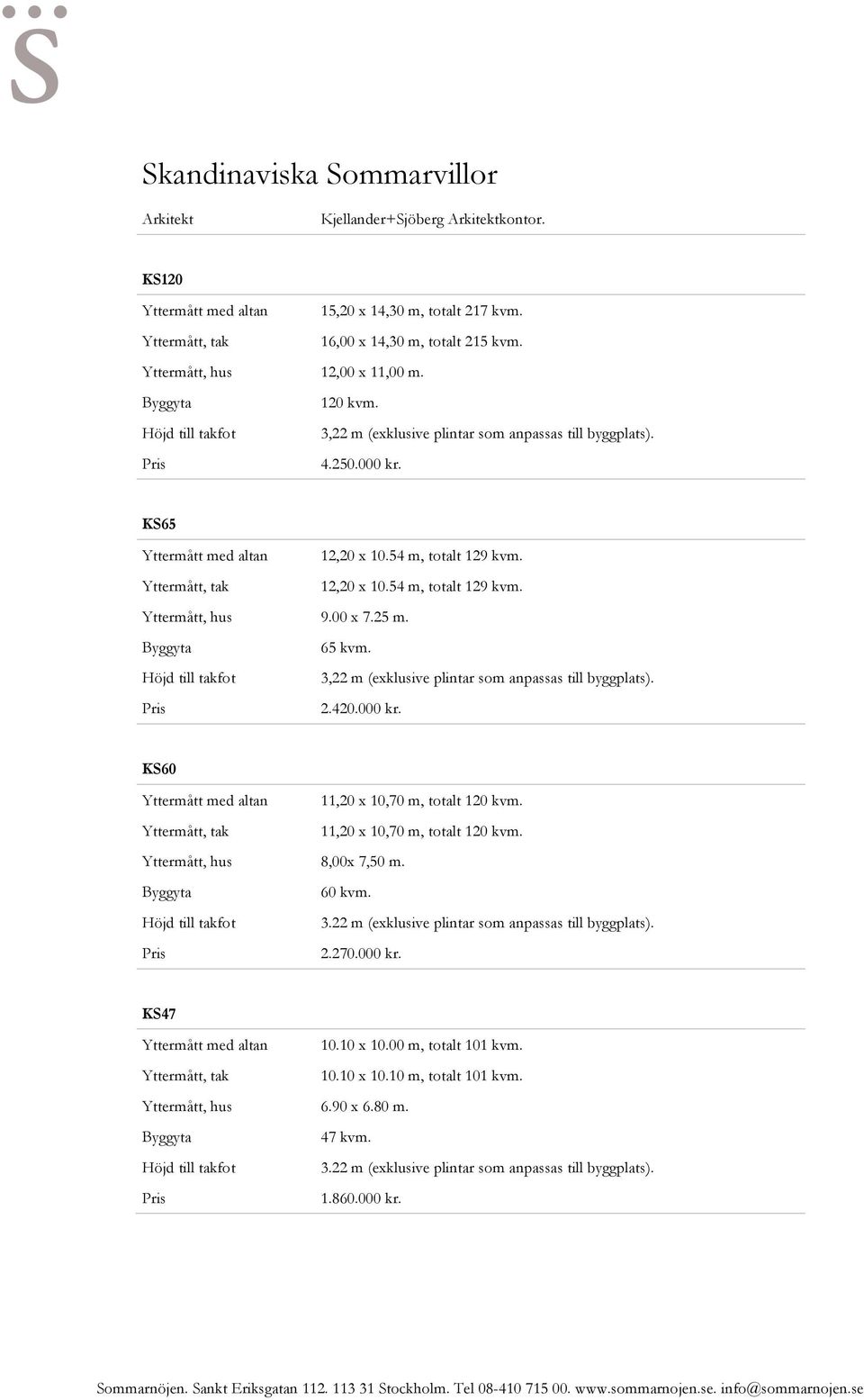 3,22 m (exklusive plintar som anpassas till byggplats). 2.420.000 kr. KS60 med altan 11,20 x 10,70 m, totalt 120 kvm., tak 11,20 x 10,70 m, totalt 120 kvm., hus 8,00x 7,50 m. 60 kvm. 3.