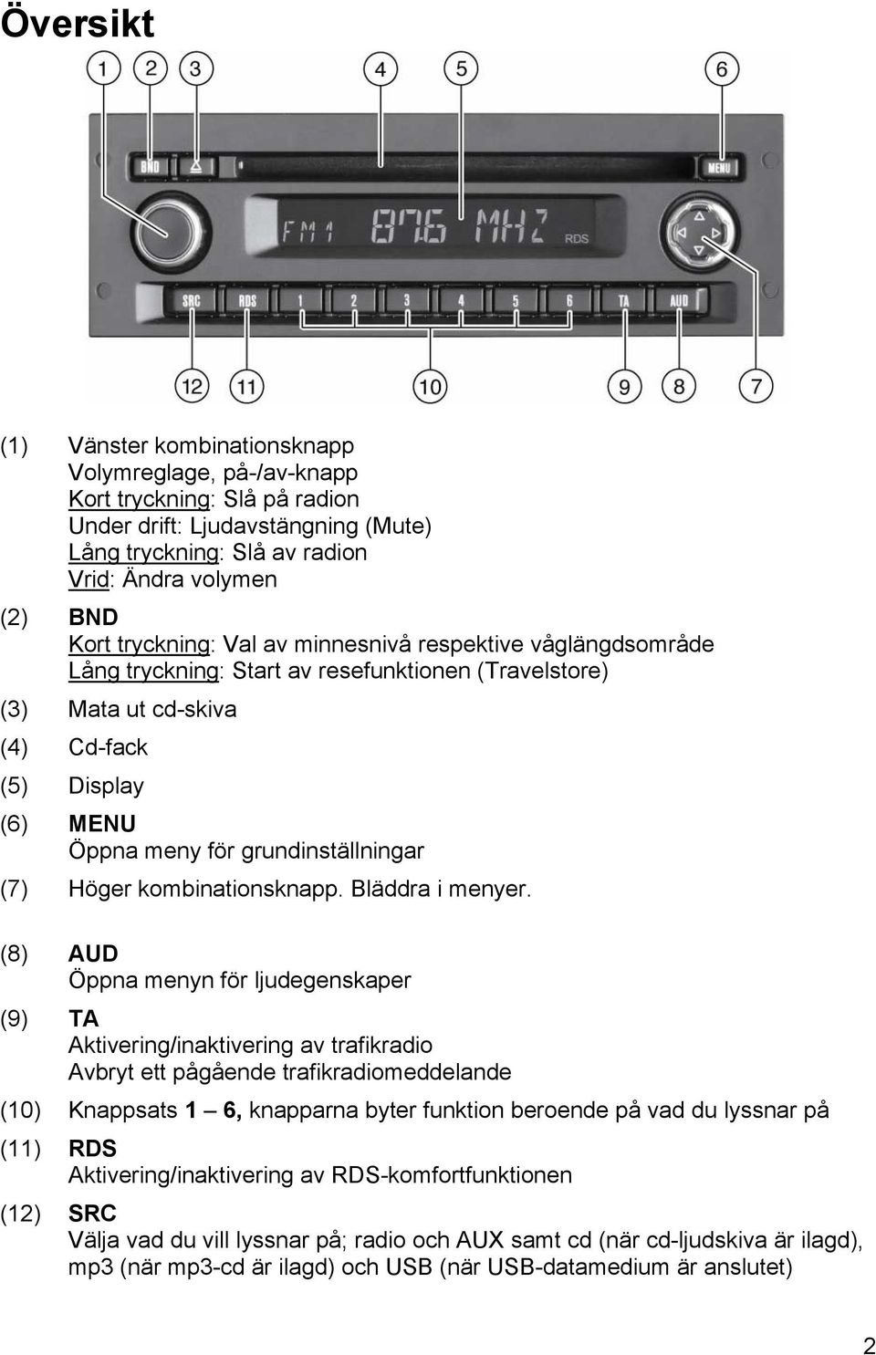 (7) Höger kombinationsknapp. Bläddra i menyer.