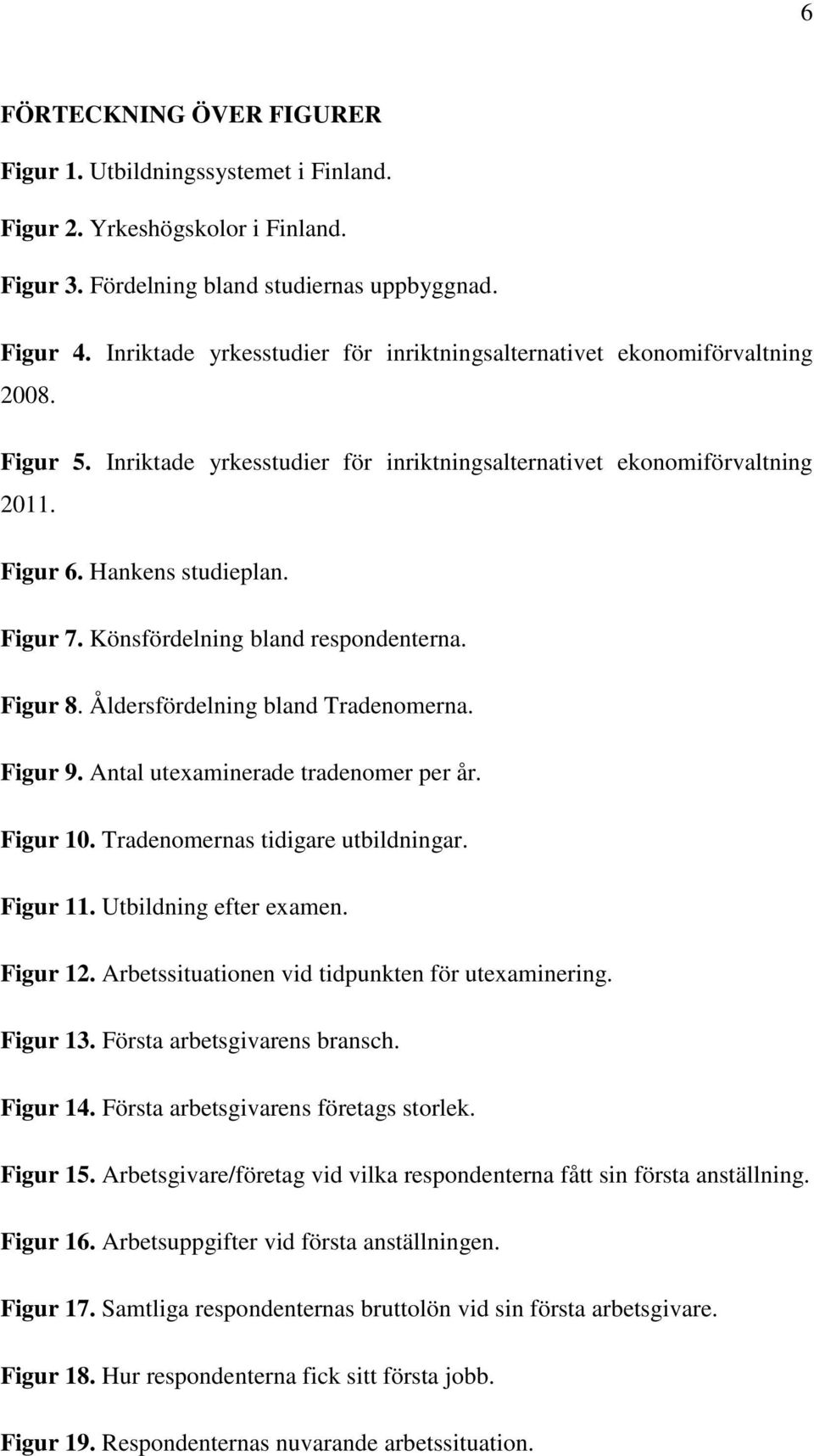 Könsfördelning bland respondenterna. Figur 8. Åldersfördelning bland Tradenomerna. Figur 9. Antal utexaminerade tradenomer per år. Figur 10. Tradenomernas tidigare utbildningar. Figur 11.