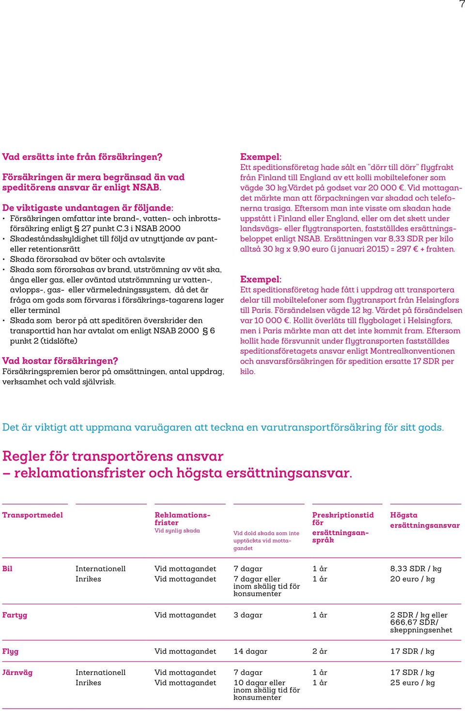 3 i NSAB 2000 Skadeståndsskyldighet till följd av utnyttjande av panteller retentionsrätt Skada förorsakad av böter och avtalsvite Skada som förorsakas av brand, utströmning av vät ska, ånga eller