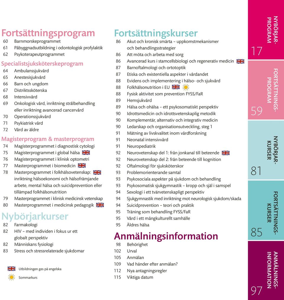 Magisterprogram & masterprogram 74 Magisterprogrammet i diagnostisk cytologi 75 Magisterprogrammet i global hälsa 76 Magisterprogrammet i klinisk optometri 77 Masterprogrammet i biomedicin 78