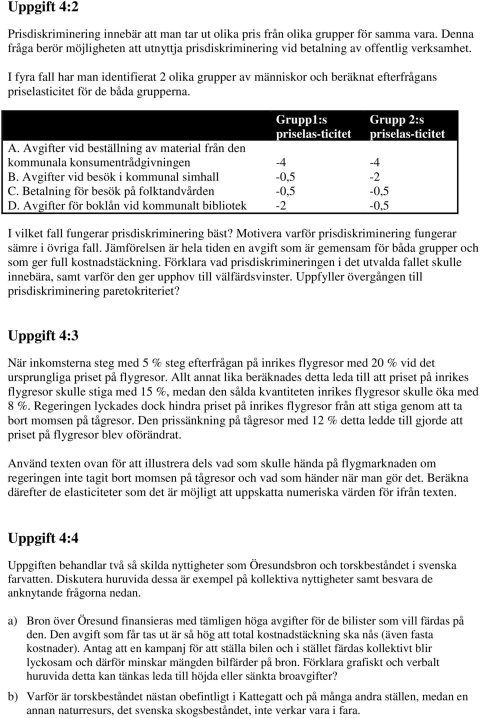 Avgifter vid beställning av material från den kommunala konsumentrådgivningen -4-4 B. Avgifter vid besök i kommunal simhall -0,5-2 C. Betalning för besök på folktandvården -0,5-0,5 D.