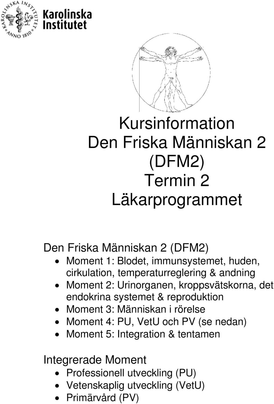 det endokrina systemet & reproduktion Moment 3: Människan i rörelse Moment 4: PU, VetU och PV (se nedan) Moment 5: