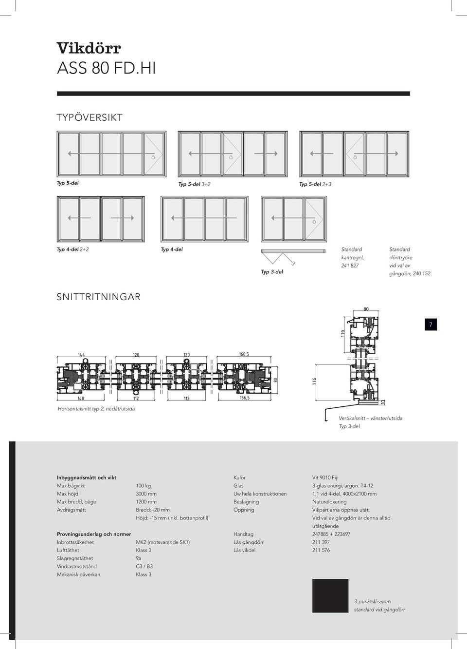 5-del 5 3+2 3+2 Typ Vikparti 5-del 5 2+3 2+3 Typ 4 4-del 2+2 Typ 3 4-del 2 4 3 2 Typ 3-del Standard kantregel, 241 827 Standard dörrtrycke vid val av gångdörr, 240 152 SNITTRITNINGAR 7
