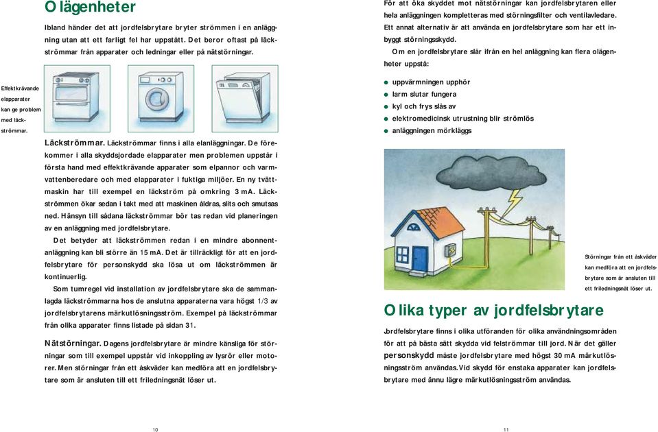 De förekommer i alla skyddsjordade elapparater men problemen uppstår i första hand med effektkrävande apparater som elpannor och varmvattenberedare och med elapparater i fuktiga miljöer.