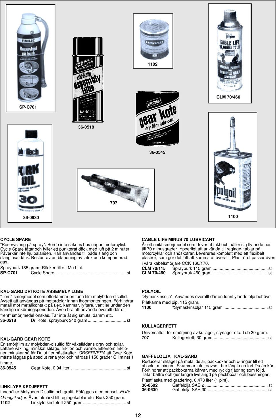 Sprayburk 185 gram. Räcker till ett Mc-hjul. SP-C701 Cycle Spare... st CABLE LIFE MINUS 70 LUBRICANT Är ett unikt smörjmedel som driver ut fukt och håller sig flytande ner till 70 minusgrader.