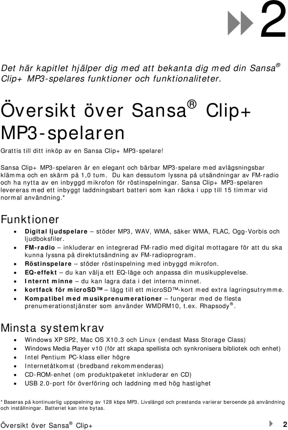 Sansa Clip+ MP3-spelaren är en elegant och bärbar MP3-spelare med avlägsningsbar klämma och en skärm på 1,0 tum.