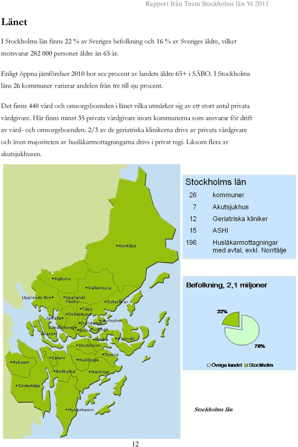 Det finns 440 vård och omsorgsboenden i länet vilka utmärker sig av ett stort antal privata vårdgivare.