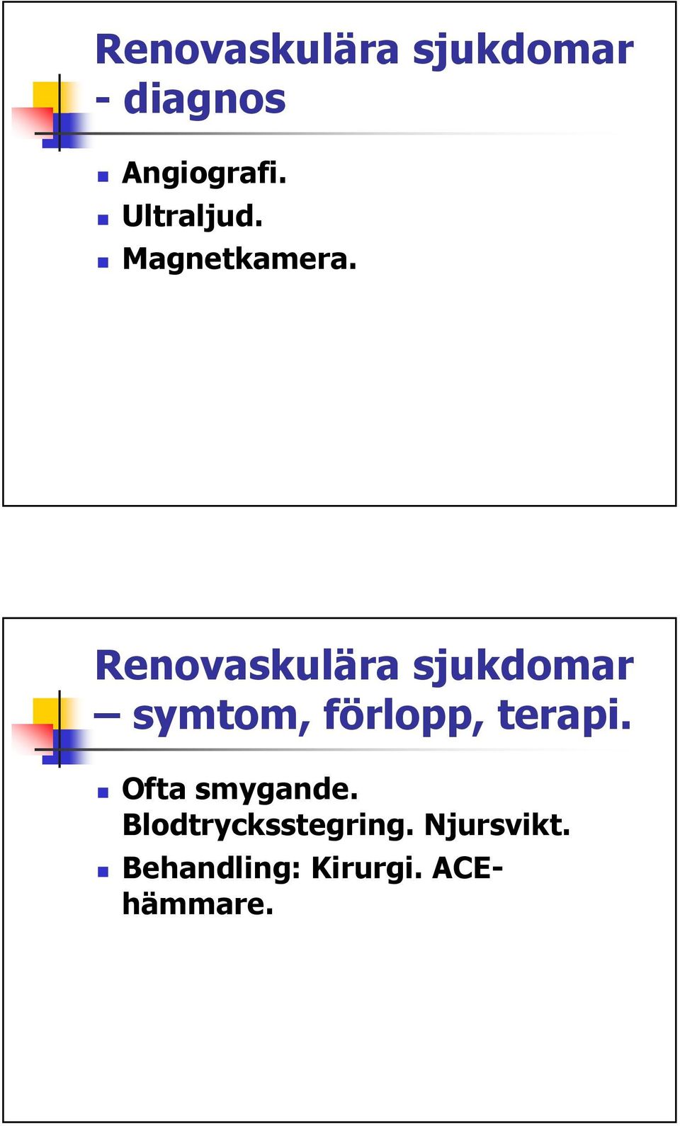 Renovaskulära sjukdomar symtom, förlopp, terapi.