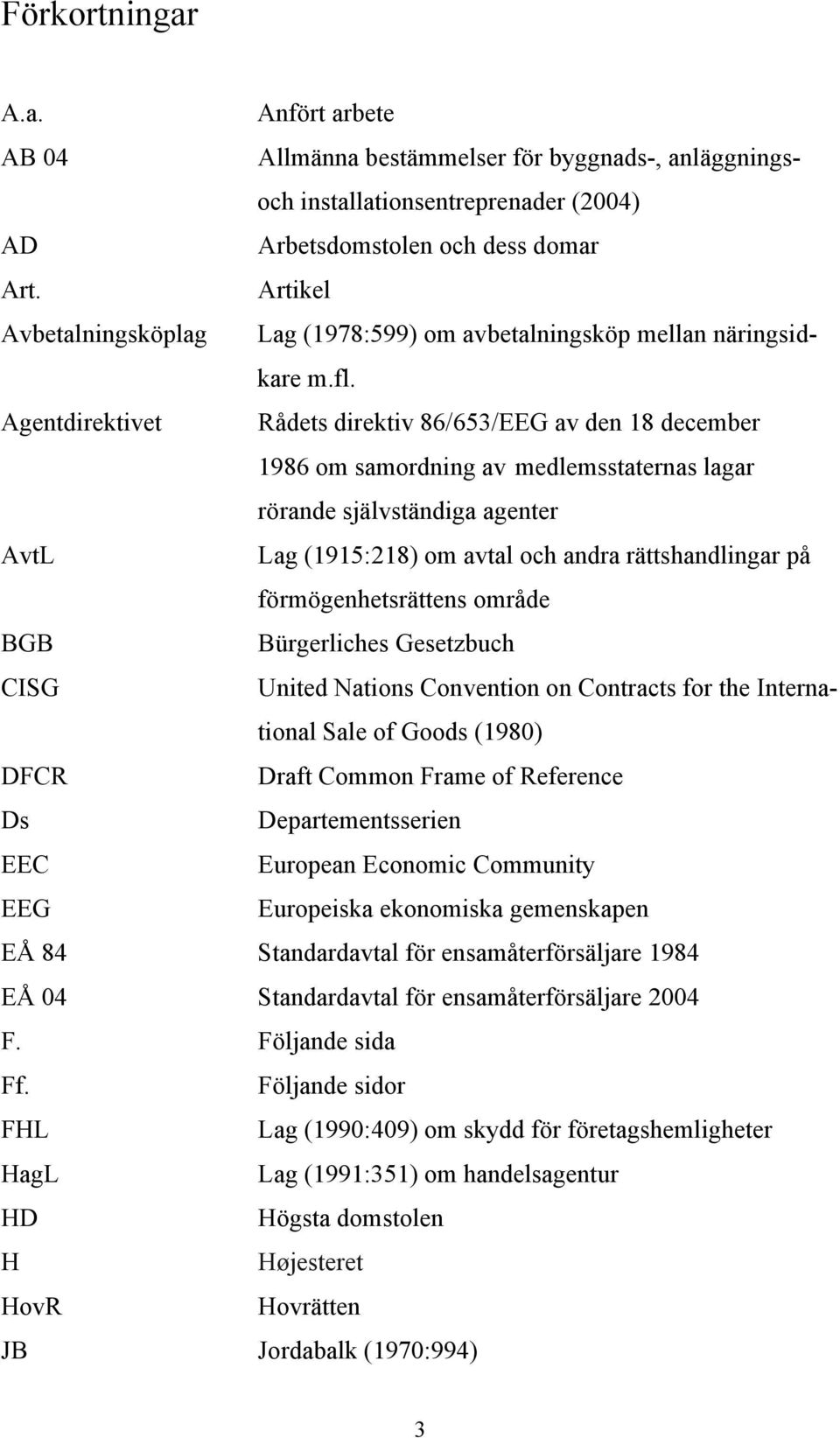 Agentdirektivet Rådets direktiv 86/653/EEG av den 18 december 1986 om samordning av medlemsstaternas lagar rörande självständiga agenter AvtL Lag (1915:218) om avtal och andra rättshandlingar på