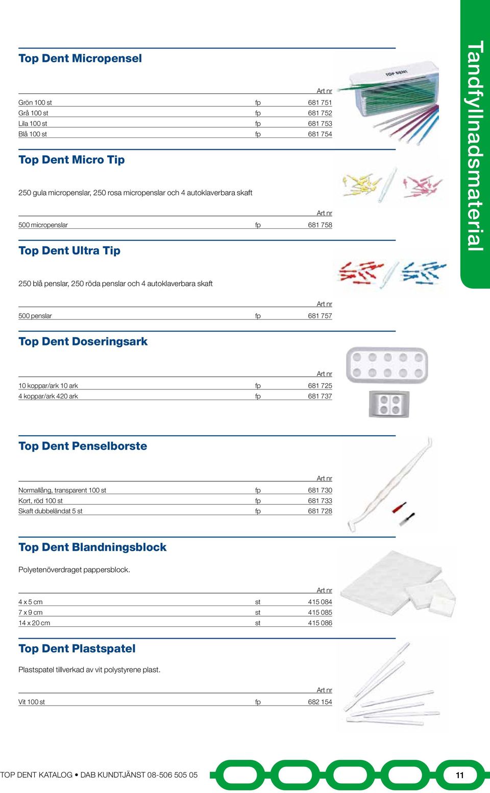 ark fp 681 725 4 koppar/ark 420 ark fp 681 737 Top Dent Penselborste Normallång, transparent 100 st fp 681 730 Kort, röd 100 st fp 681 733 Skaft dubbeländat 5 st fp 681 728 Top Dent Blandningsblock