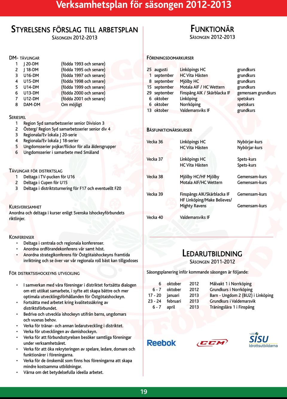 Seriespel 1 Region Syd samarbetsserier senior Division 3 2 Österg/ Region Syd samarbetsserier senior div 4 3 Regionala/Ev lokala J 20-serie 4 Regionala/Ev lokala J 18-serier 5 Ungdomsserier