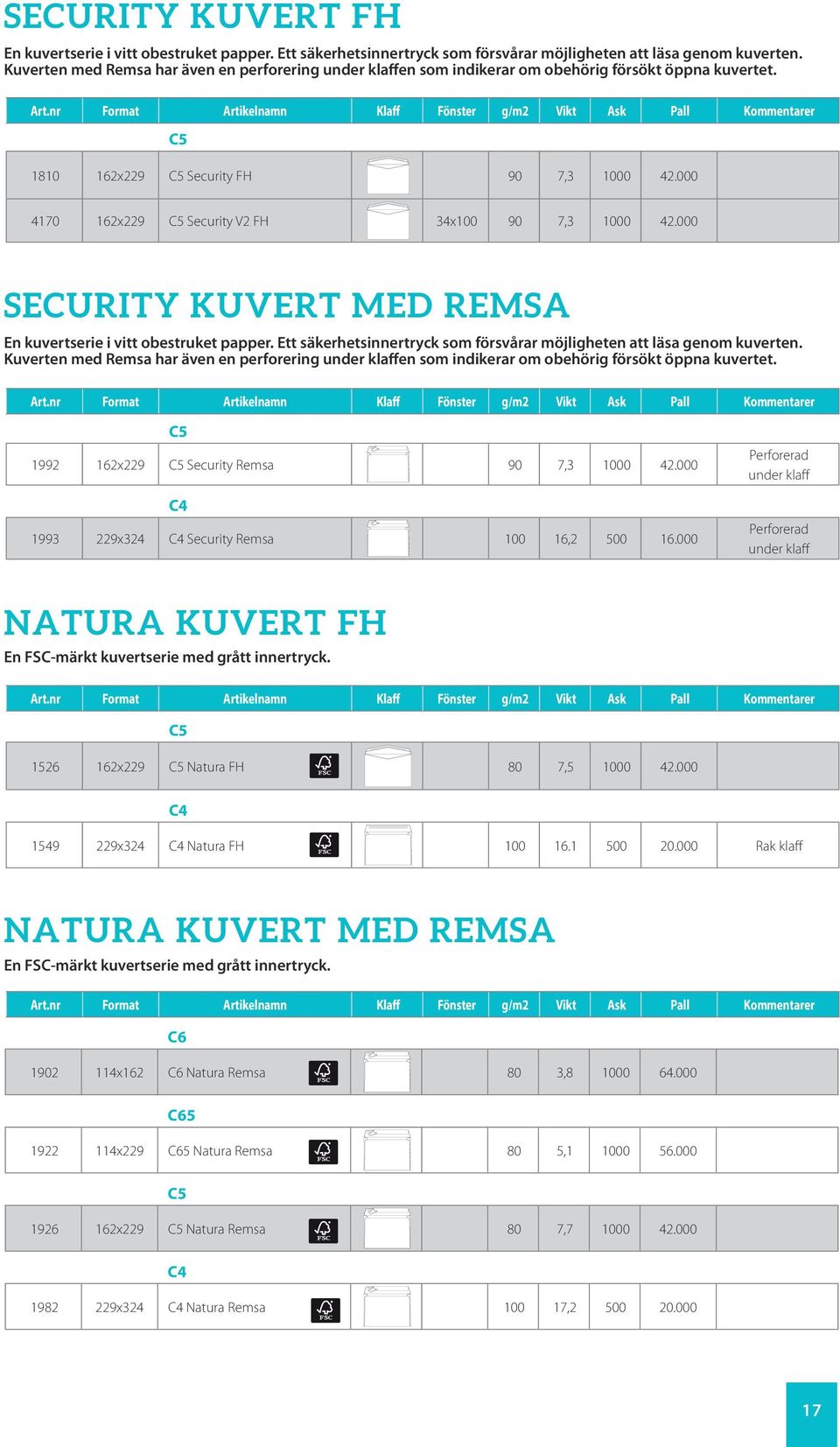 000 SECURITY KUVERT MED REMSA En kuvertserie i vitt obestruket papper. Ett säkerhetsinnertryck som försvårar möjligheten att läsa genom kuverten.