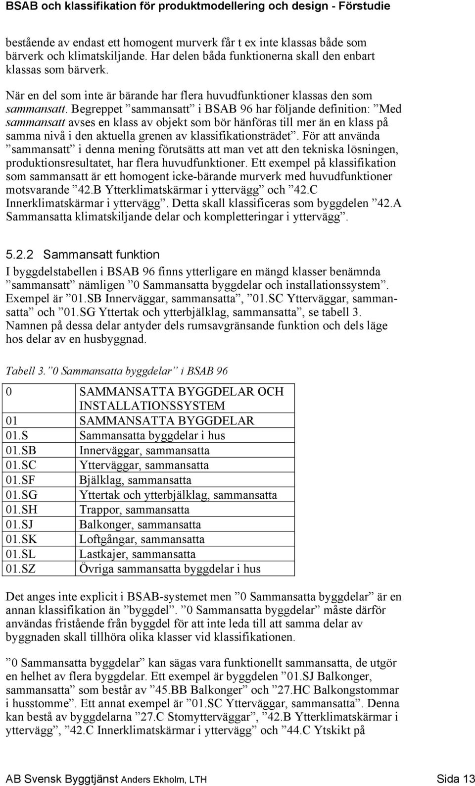 Begreppet sammansatt i BSAB 96 har följande definition: Med sammansatt avses en klass av objekt som bör hänföras till mer än en klass på samma nivå i den aktuella grenen av klassifikationsträdet.