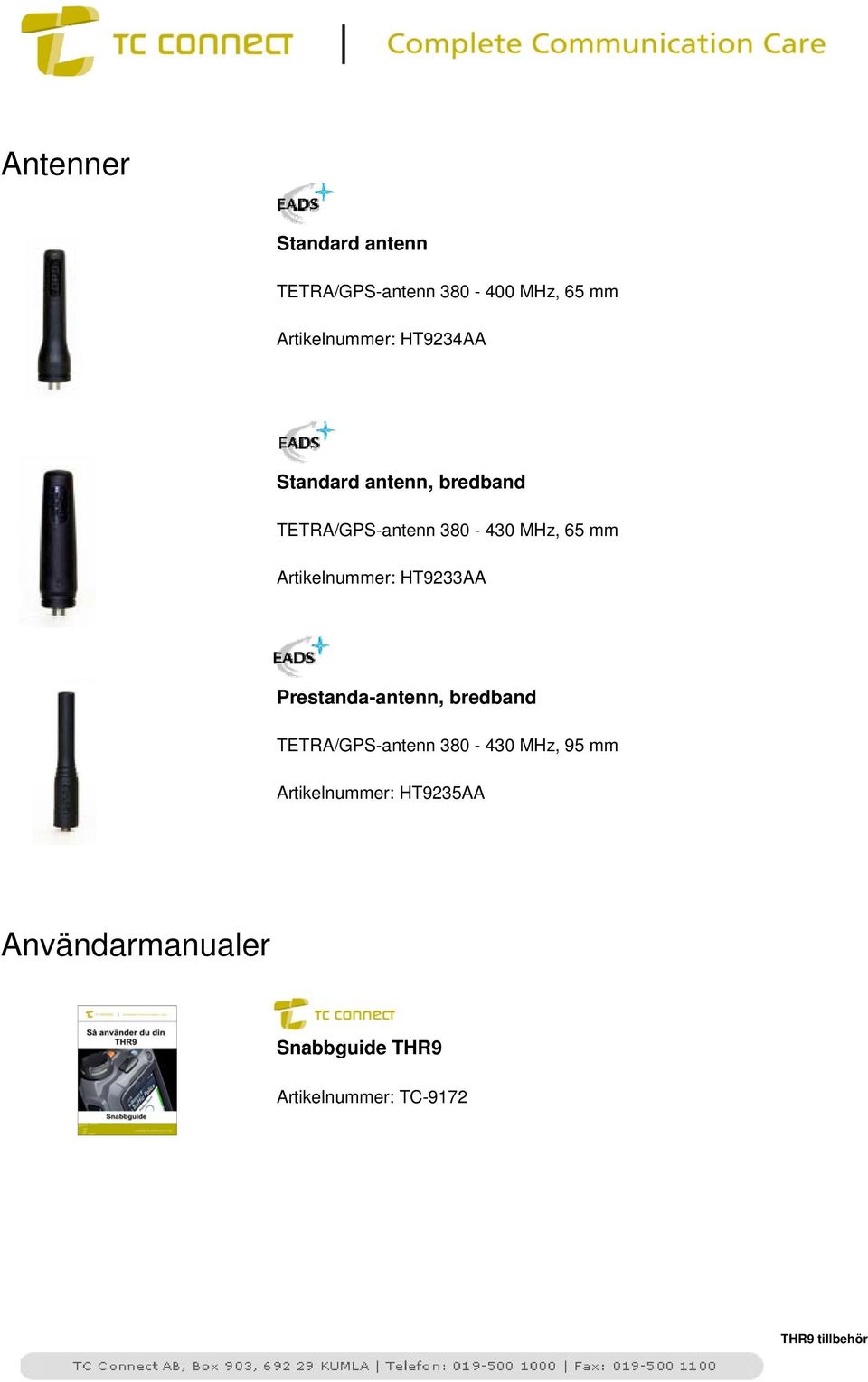 Artikelnummer: HT9233AA Prestanda-antenn, bredband TETRA/GPS-antenn 380-430 MHz,