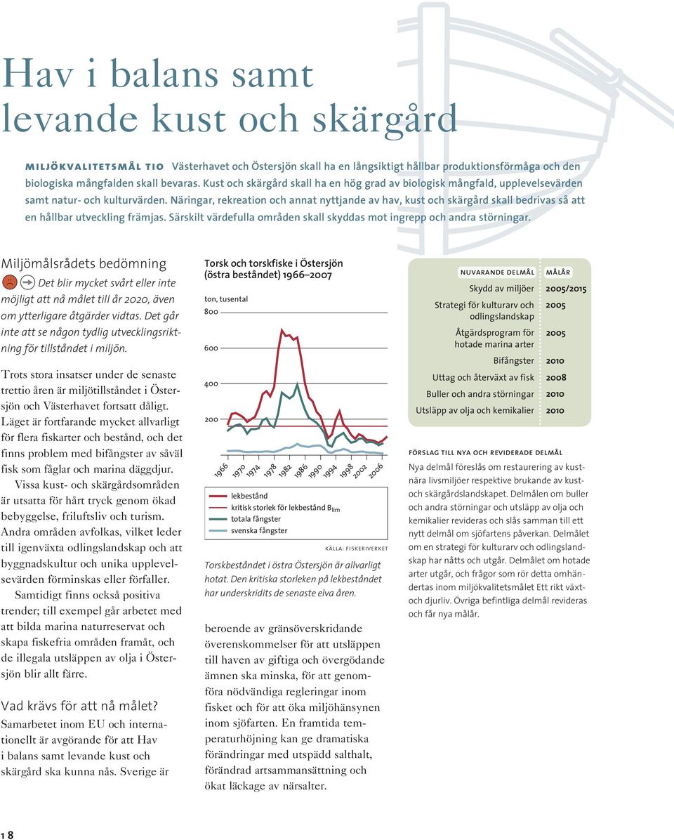 Näringar, rekreation och annat nyttjande av hav, kust och skärgård skall bedrivas så att en hållbar utveckling främjas. Särskilt värdefulla områden skall skyddas mot ingrepp och andra störningar.