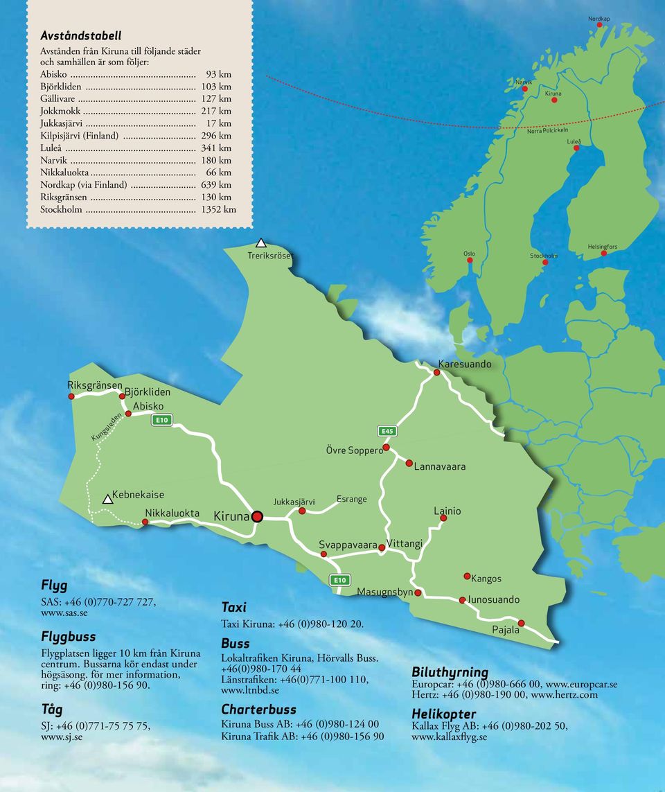 .. 1352 km Narvik Kiruna Norra Polcirkeln Luleå Treriksröset Oslo Stockholm Helsingfors Karesuando Riksgränsen Björkliden Abisko Kungsl eden E10 Övre Soppero E45 Lannavaara Kebnekaise Nikkaluokta