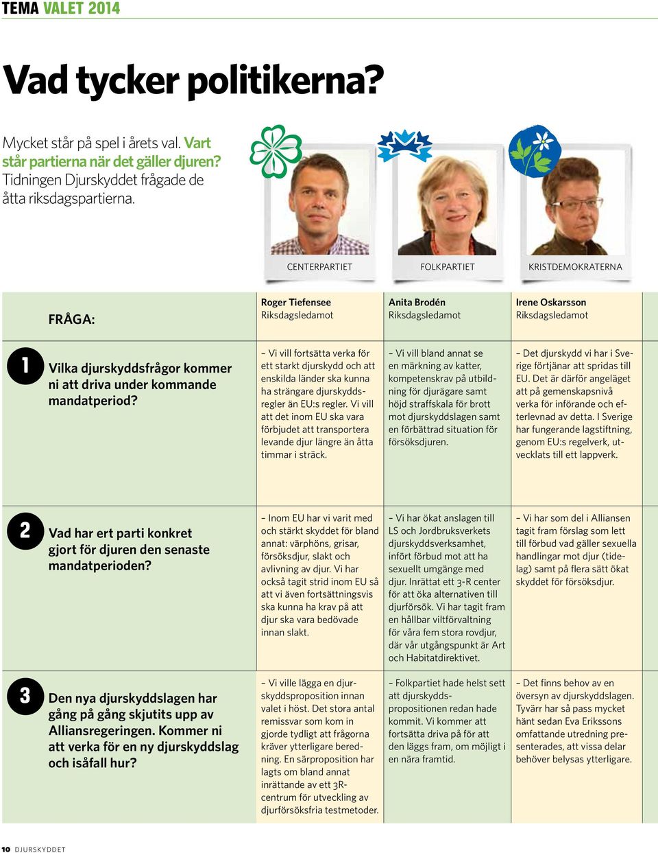 kommande mandatperiod? Vi vill fortsätta verka för ett starkt djurskydd och att enskilda länder ska kunna ha strängare djurskyddsregler än EU:s regler.