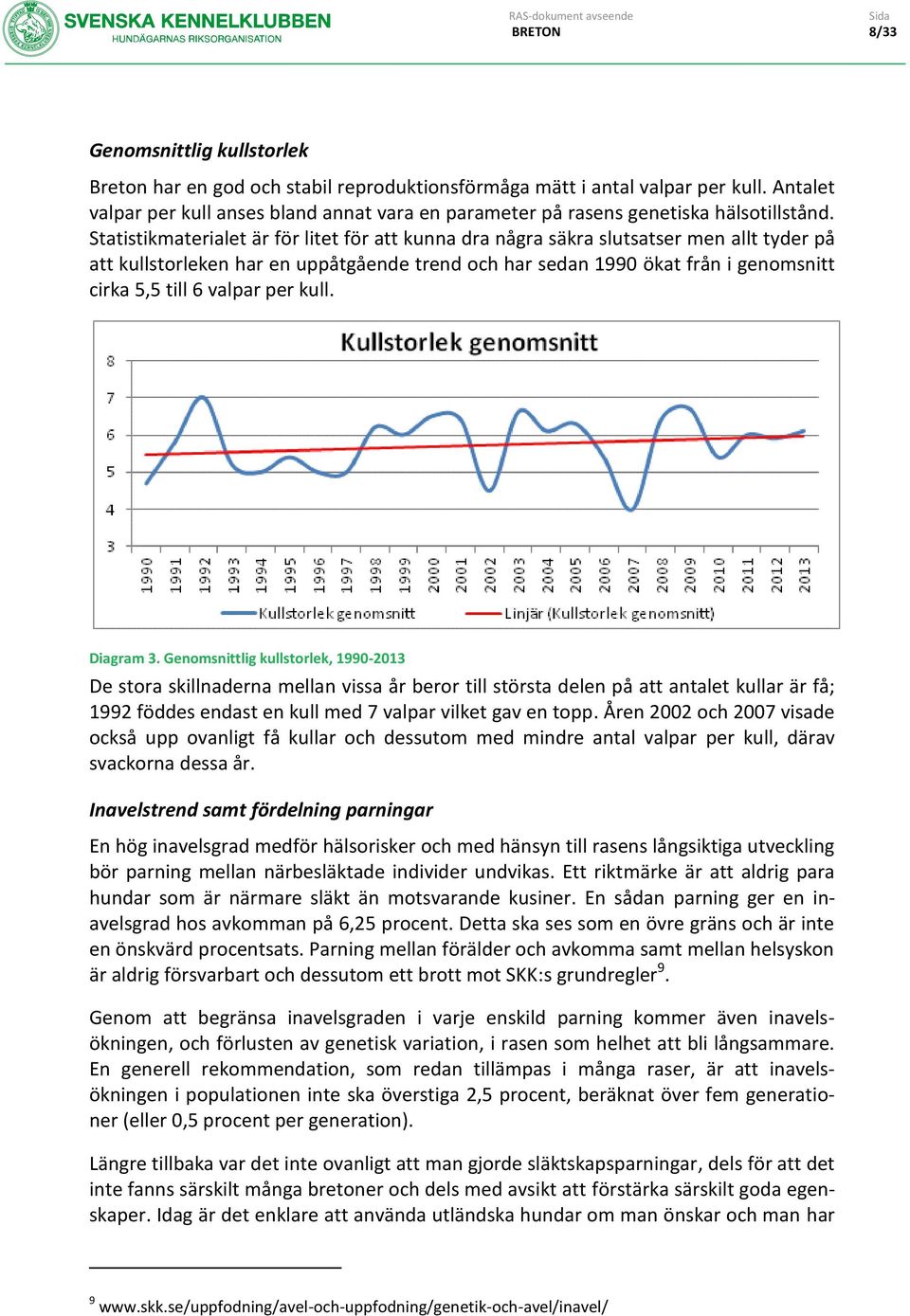 Statistikmaterialet är för litet för att kunna dra några säkra slutsatser men allt tyder på att kullstorleken har en uppåtgående trend och har sedan 1990 ökat från i genomsnitt cirka 5,5 till 6