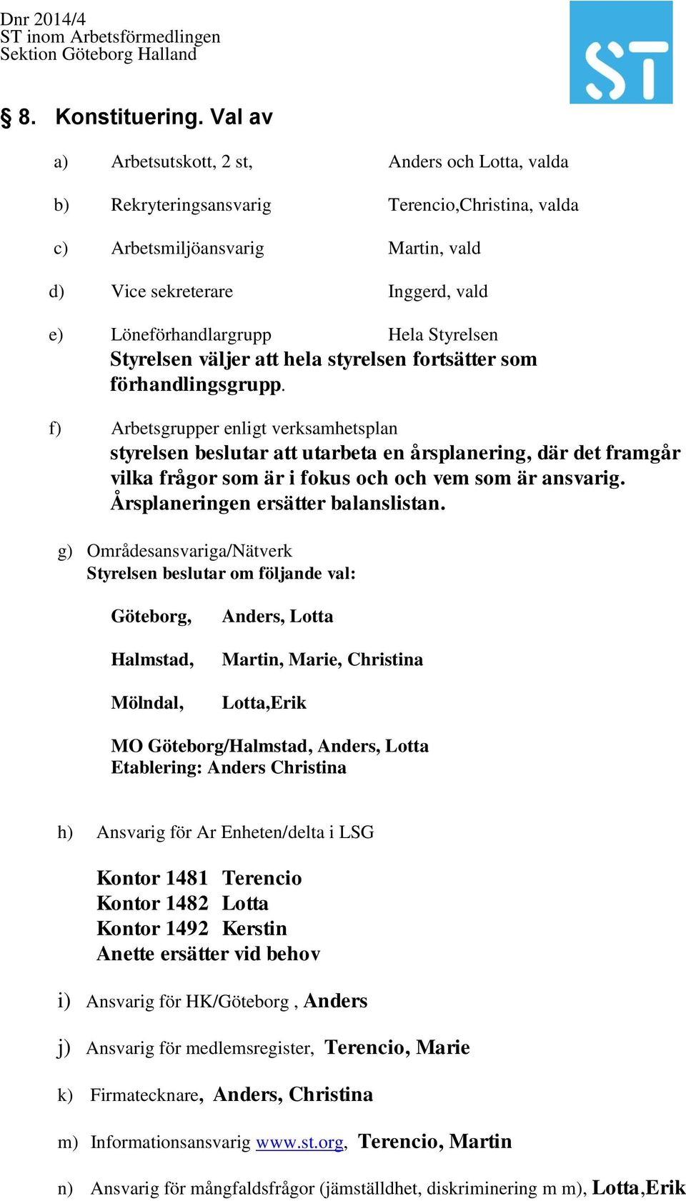 Hela Styrelsen Styrelsen väljer att hela styrelsen fortsätter som förhandlingsgrupp.