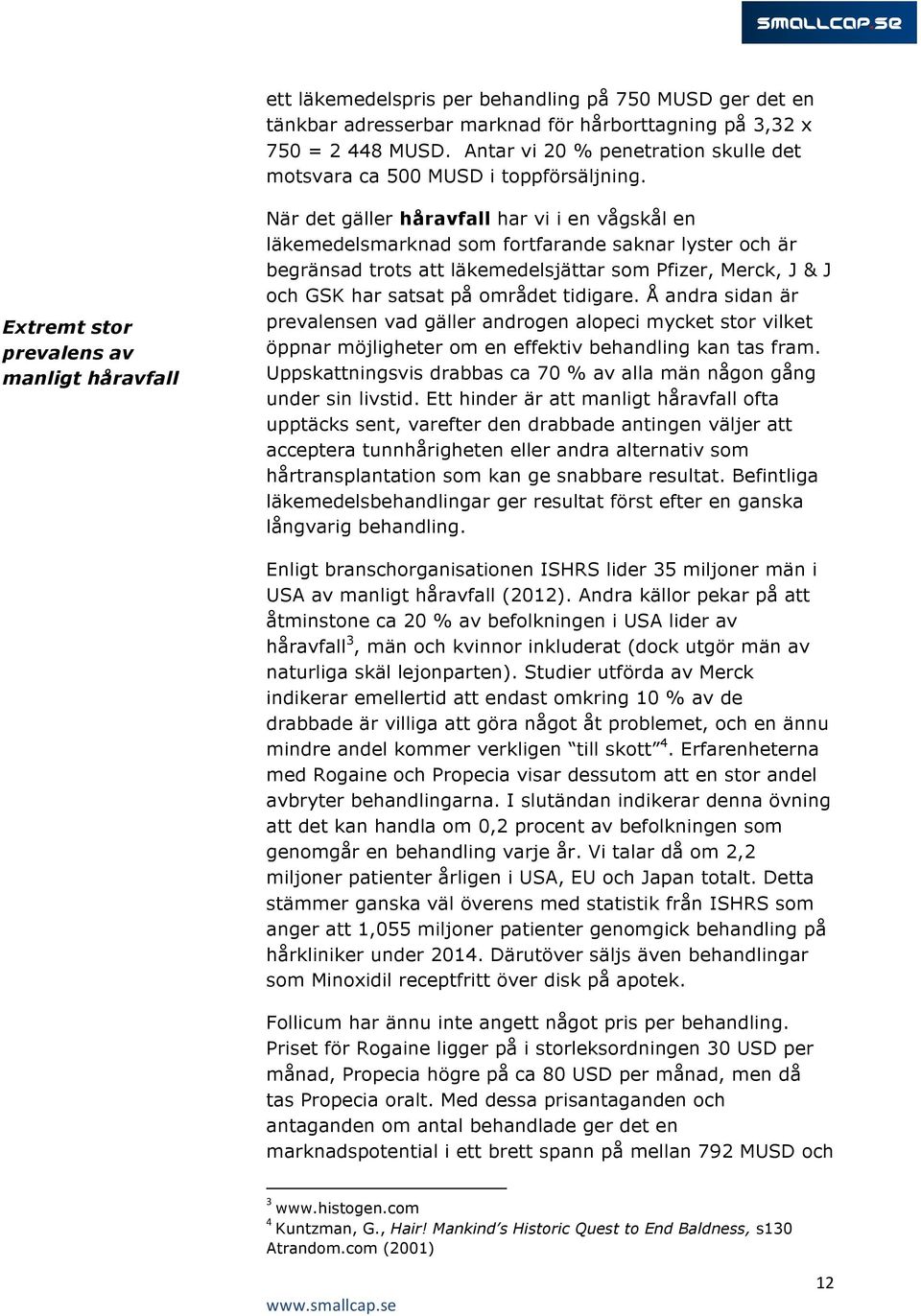 Extremt stor prevalens av manligt håravfall När det gäller håravfall har vi i en vågskål en läkemedelsmarknad som fortfarande saknar lyster och är begränsad trots att läkemedelsjättar som Pfizer,