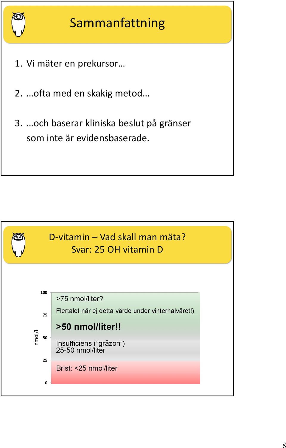 Svar: 25 OH vitamin D 25 OH Vitamin D referensområde? 100 75 50 25 >75 nmol/liter?