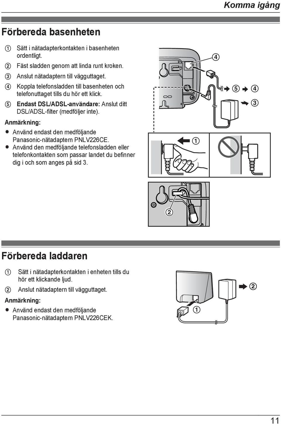 E D C Anmärkning: R Använd endast den medföljande Panasonic-nätadaptern PNLV226CE.