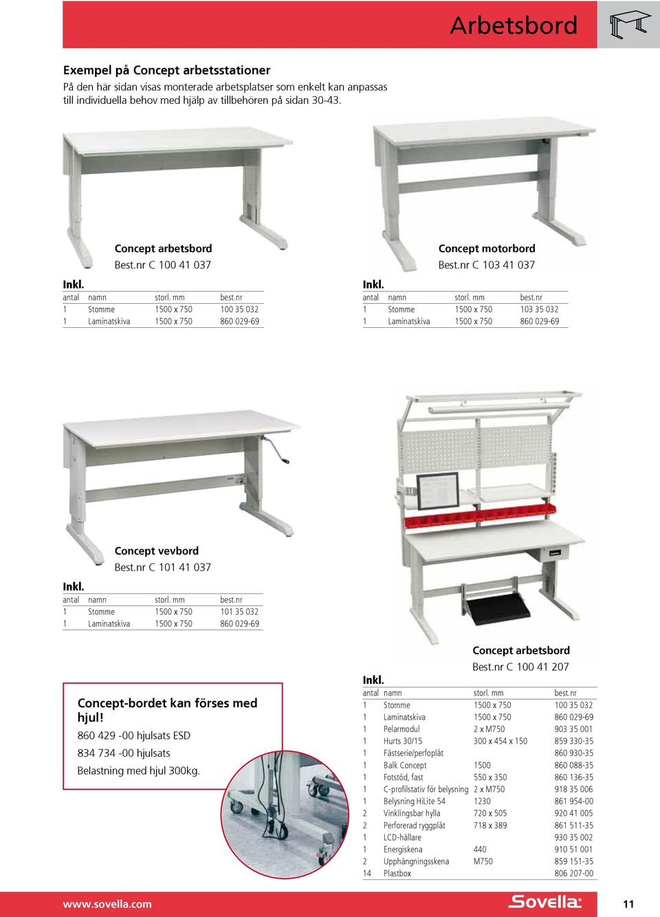 antal namn storl. mm best.nr 1 Stomme 1500 x 750 103 35 032 1 Laminatskiva 1500 x 750 860 029-69 Concept vevbord Best.nr C 101 41 037 Inkl. antal namn storl. mm best.nr 1 Stomme 1500 x 750 101 35 032 1 Laminatskiva 1500 x 750 860 029-69 Concept-bordet kan förses med hjul!