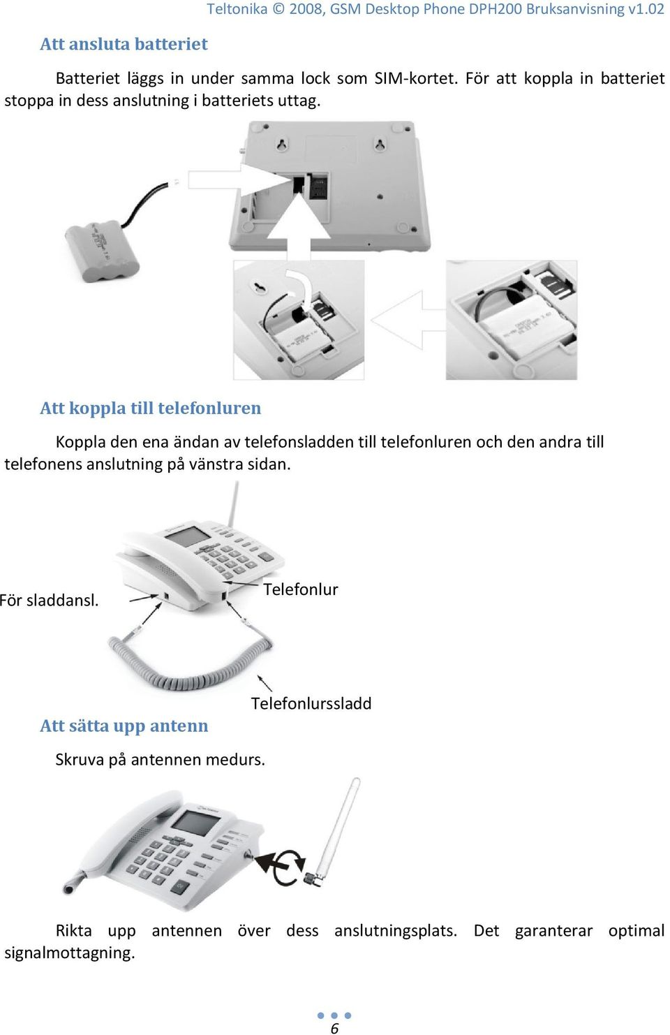 Att koppla till telefonluren Koppla den ena ändan av telefonsladden till telefonluren och den andra till telefonens anslutning på