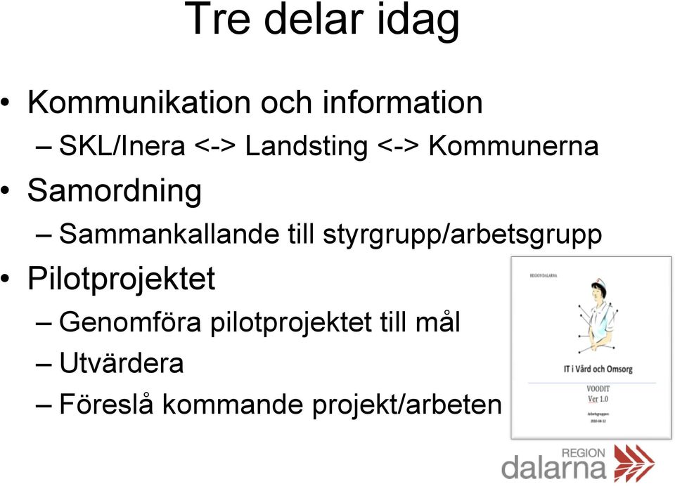 till styrgrupp/arbetsgrupp Pilotprojektet Genomföra