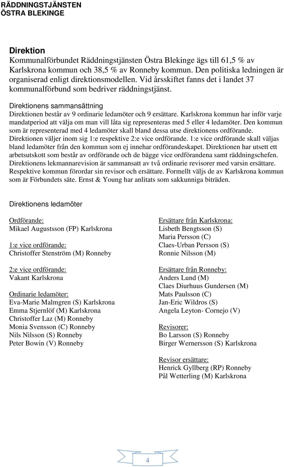 Karlskrona kommun har inför varje mandatperiod att välja om man vill låta sig representeras med 5 eller 4 ledamöter.