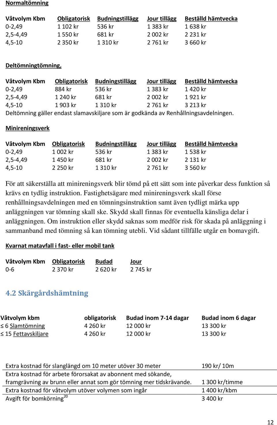 903 kr 1 310 kr 2 761 kr 3 213 kr Deltömning gäller endast slamavskiljare som är godkända av Renhållningsavdelningen.