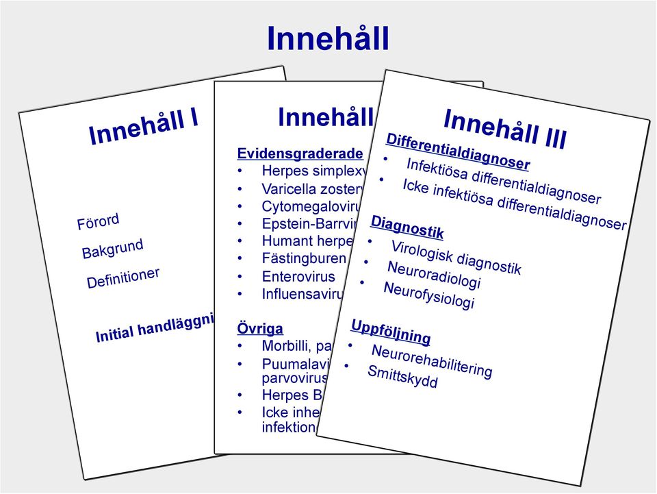 parotit, rubella Puumalavirus, adenovirus och parvovirus B19 Herpes B Icke inhemska virala CNSinfektioner Innehåll III Differentialdiagnoser