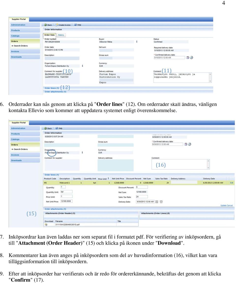 Inköpsordrar kan även laddas ner som separat fil i formatet pdf.